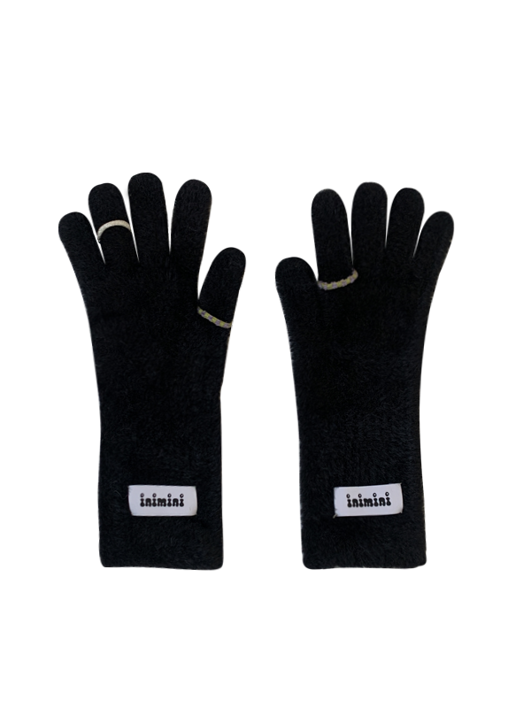 fur ring gloves (black)